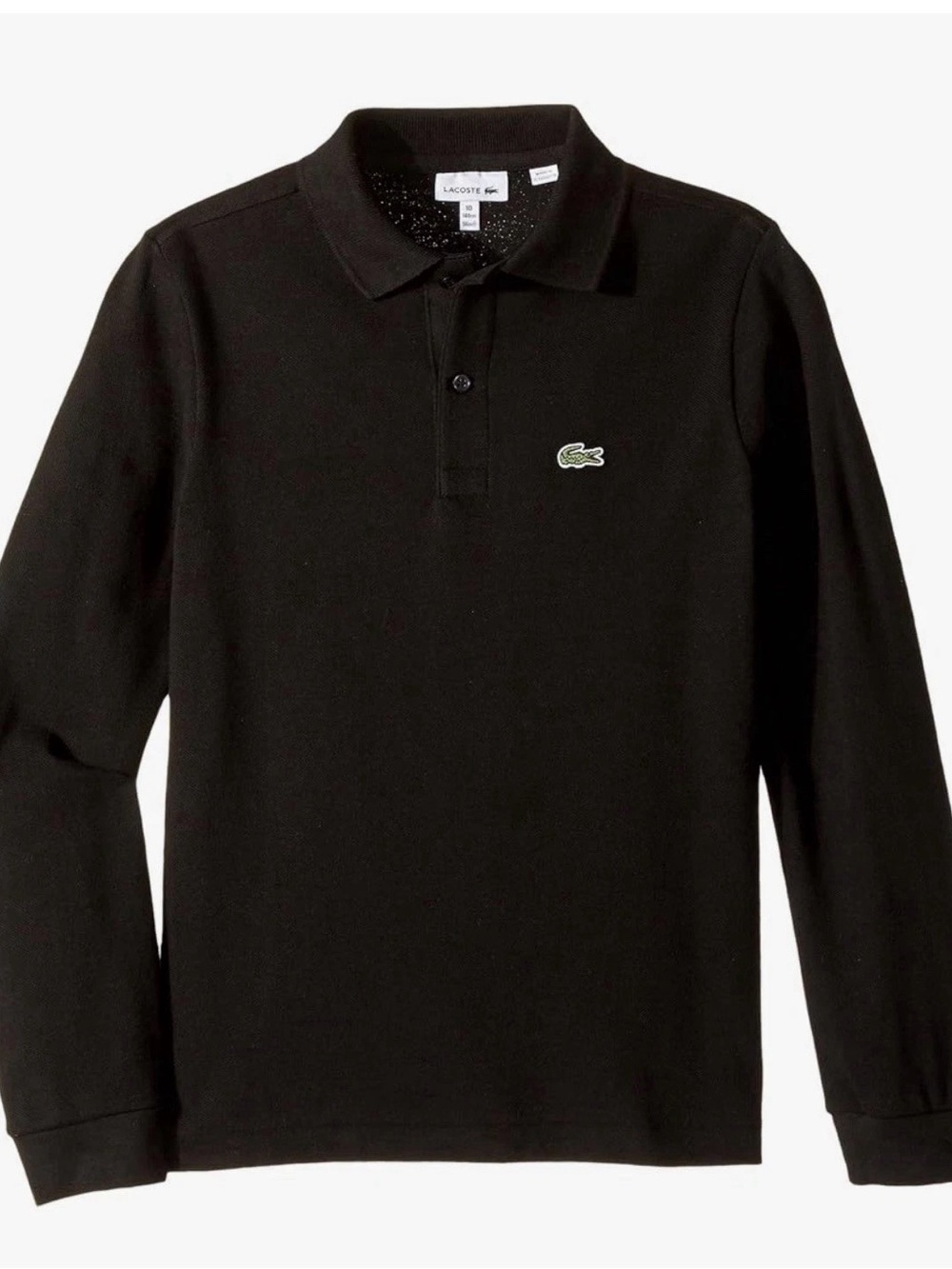 Lacoste Men's Black Crewneck Polo Sweater with Green Crocodile Logo